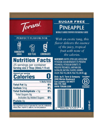 torani sugar free pineapple syrup nutritional label