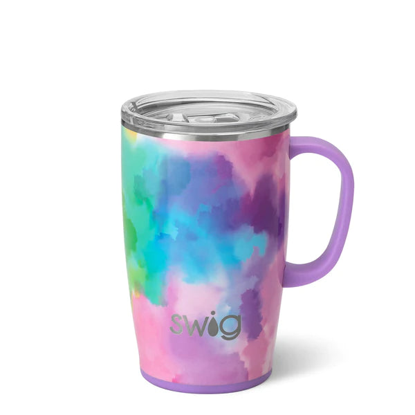pastel tie-dye travel mug on a white background.