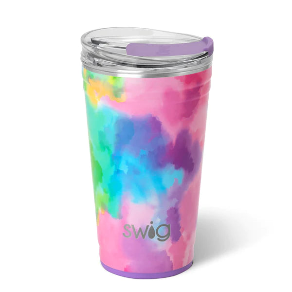 pastel tie-dye swig party cup on a white background.