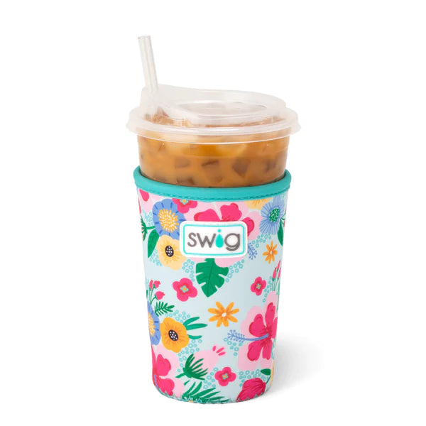 island bloom cup coolie on a n iced beverage.