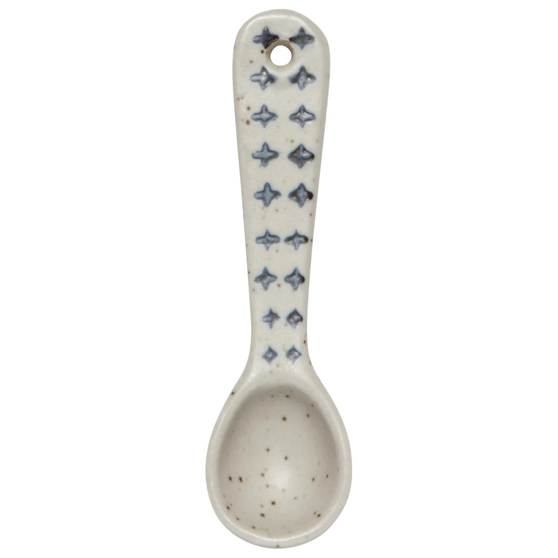 ceramic spoon with blue diamond pattern