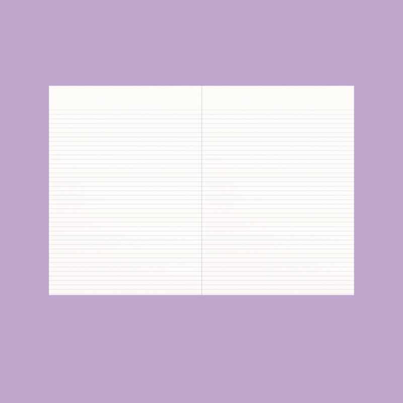 open notebook showing lined pages on a purple background