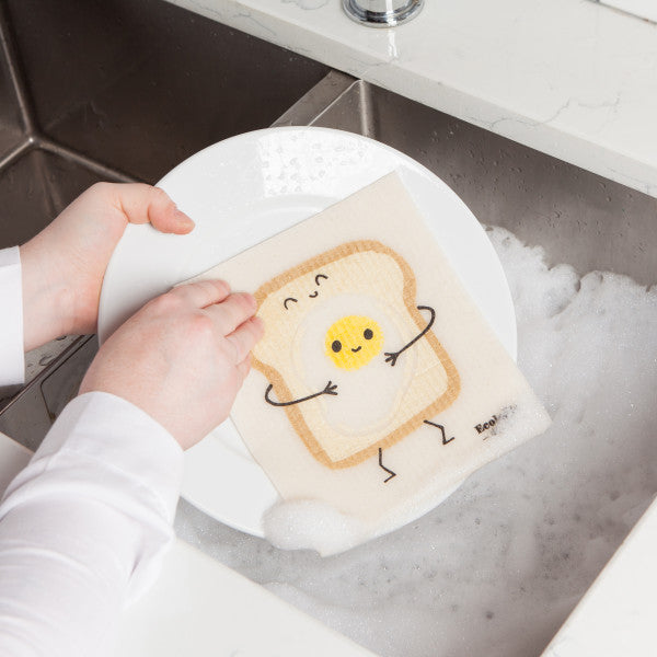 hands washing dishes with funny foods Swedish Sponge Dishcloth.