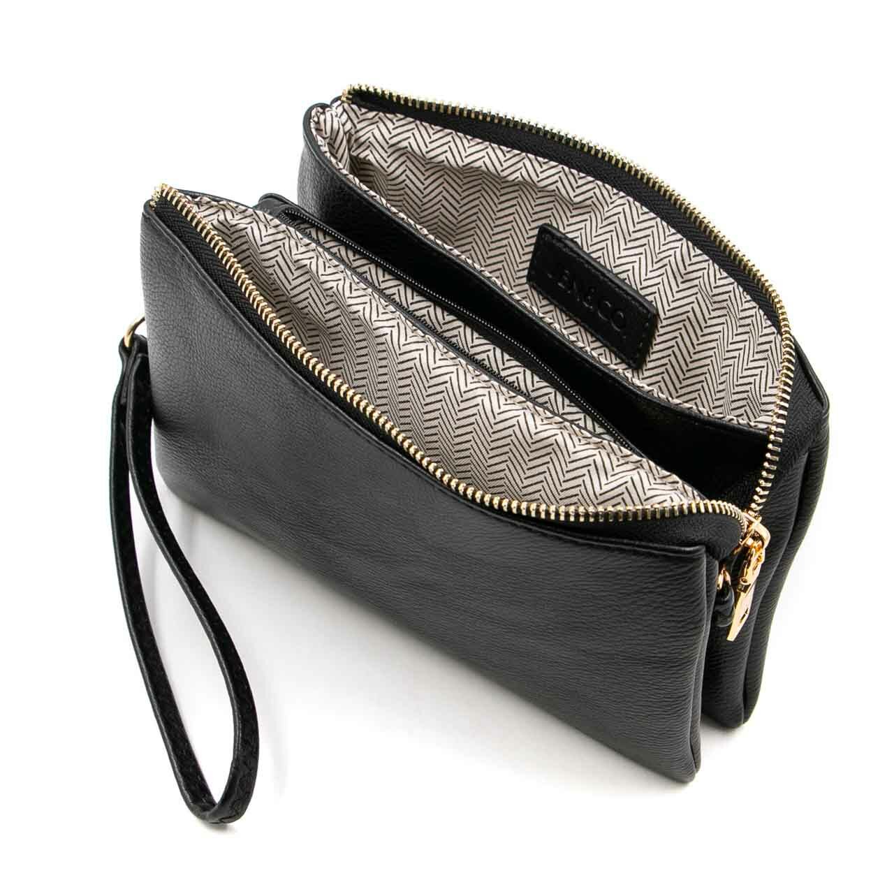 open view of the christine wristlet crossbody on a white background