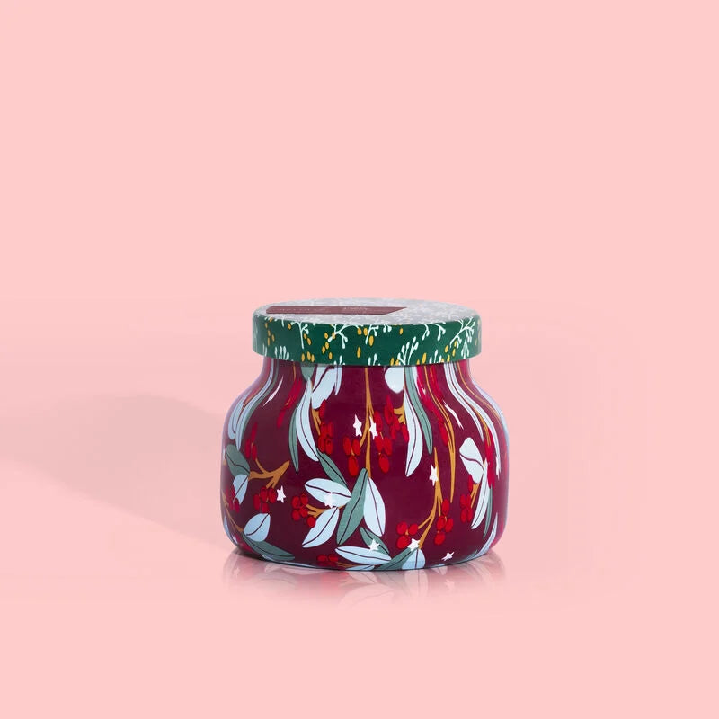 Petite tinsel and spice candle in pattern play jar.