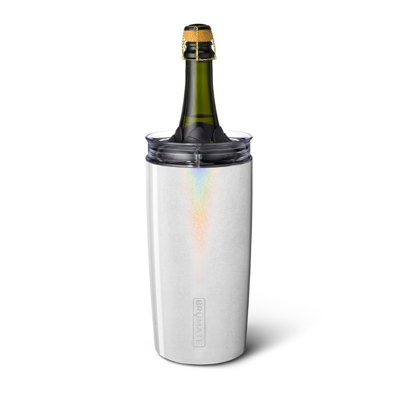 glitter white togosa displayed with a bottle of wine on a white background