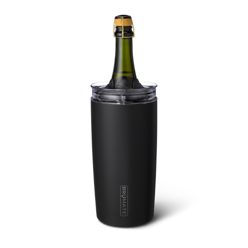 matte black togosa displayed with a bottle of wine on a white background