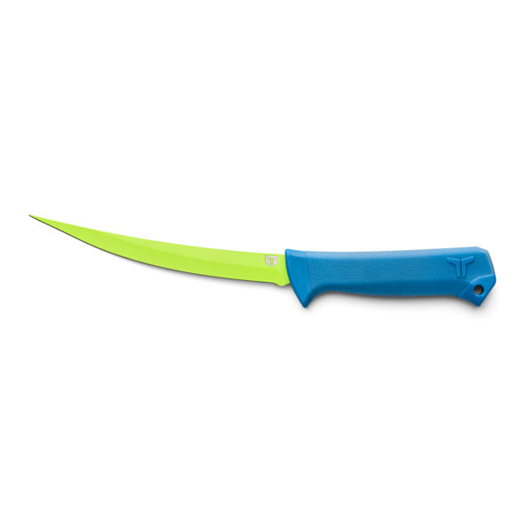 SKY Flex Fillet Knife with blue handle and lime green blade