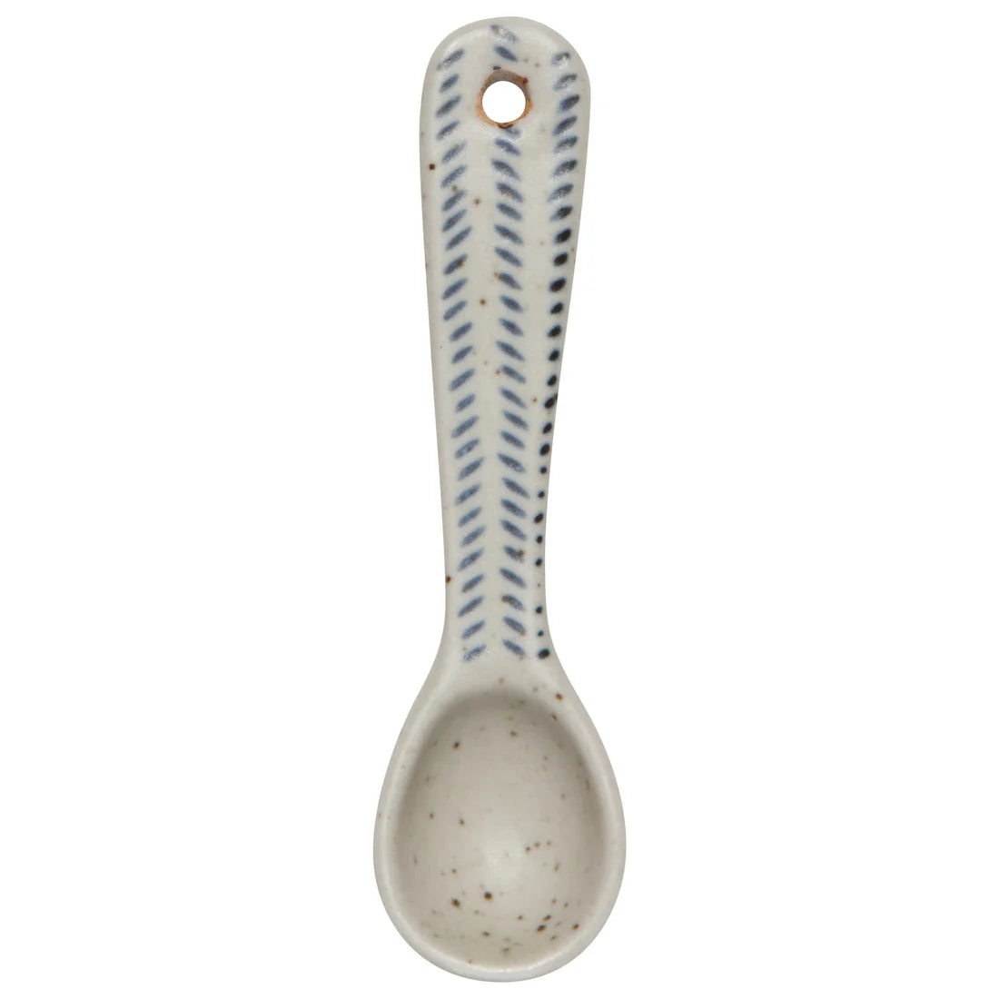 ceramic spoon with blue dashes pattern