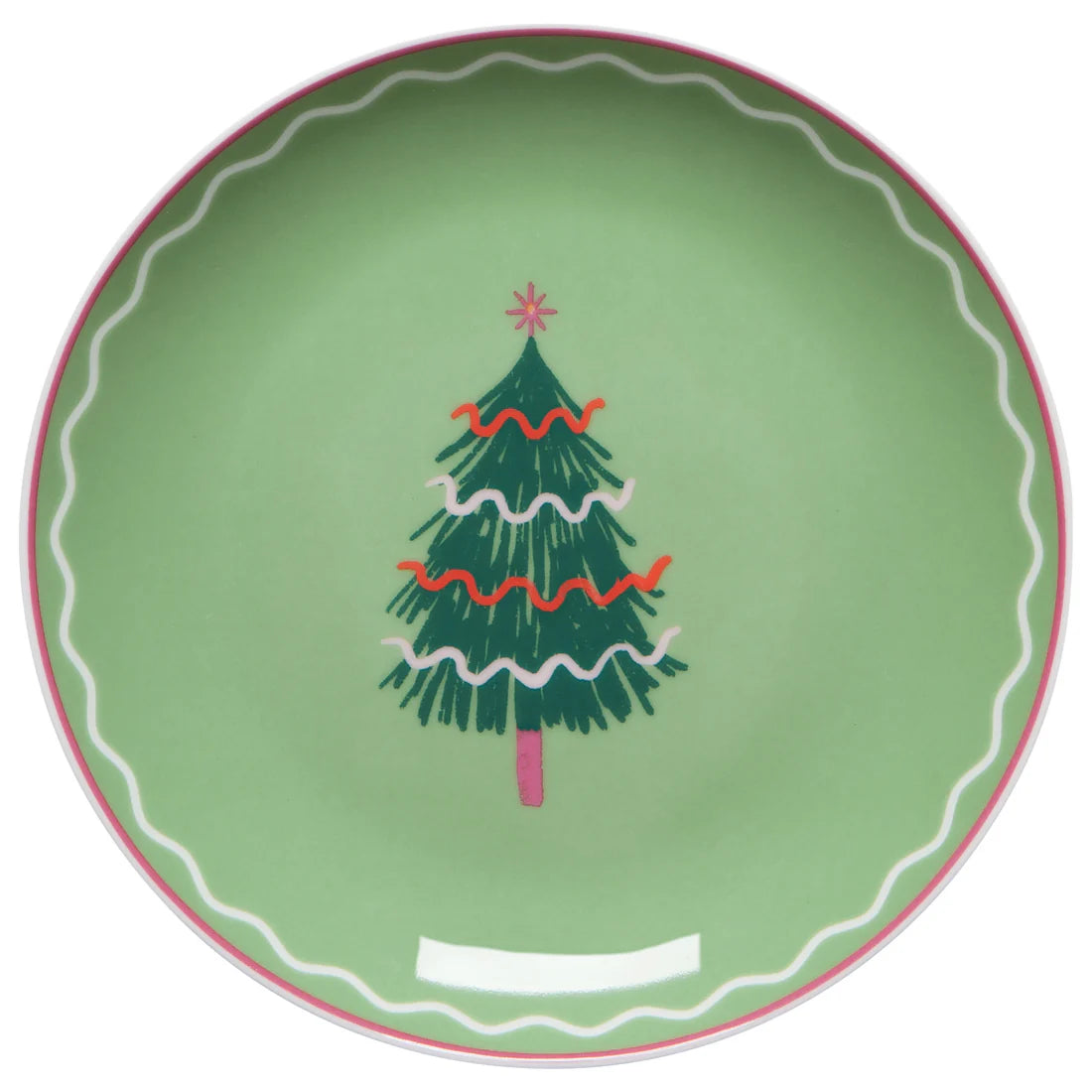 light green appetizer plate with green tree in the center.