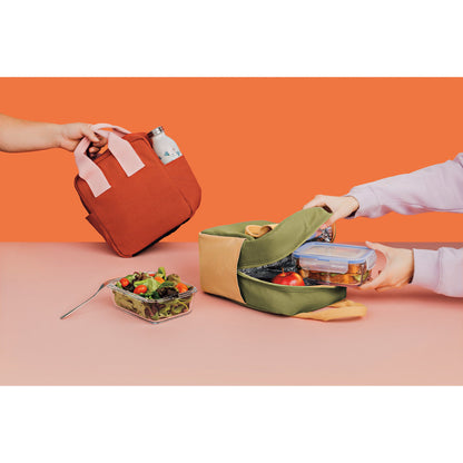 cantaloupe lunch tote with lunch items inside