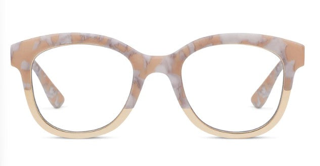 front view of the Tan Marble & Gold Georgia Blue Light Reading Glasses on a white background