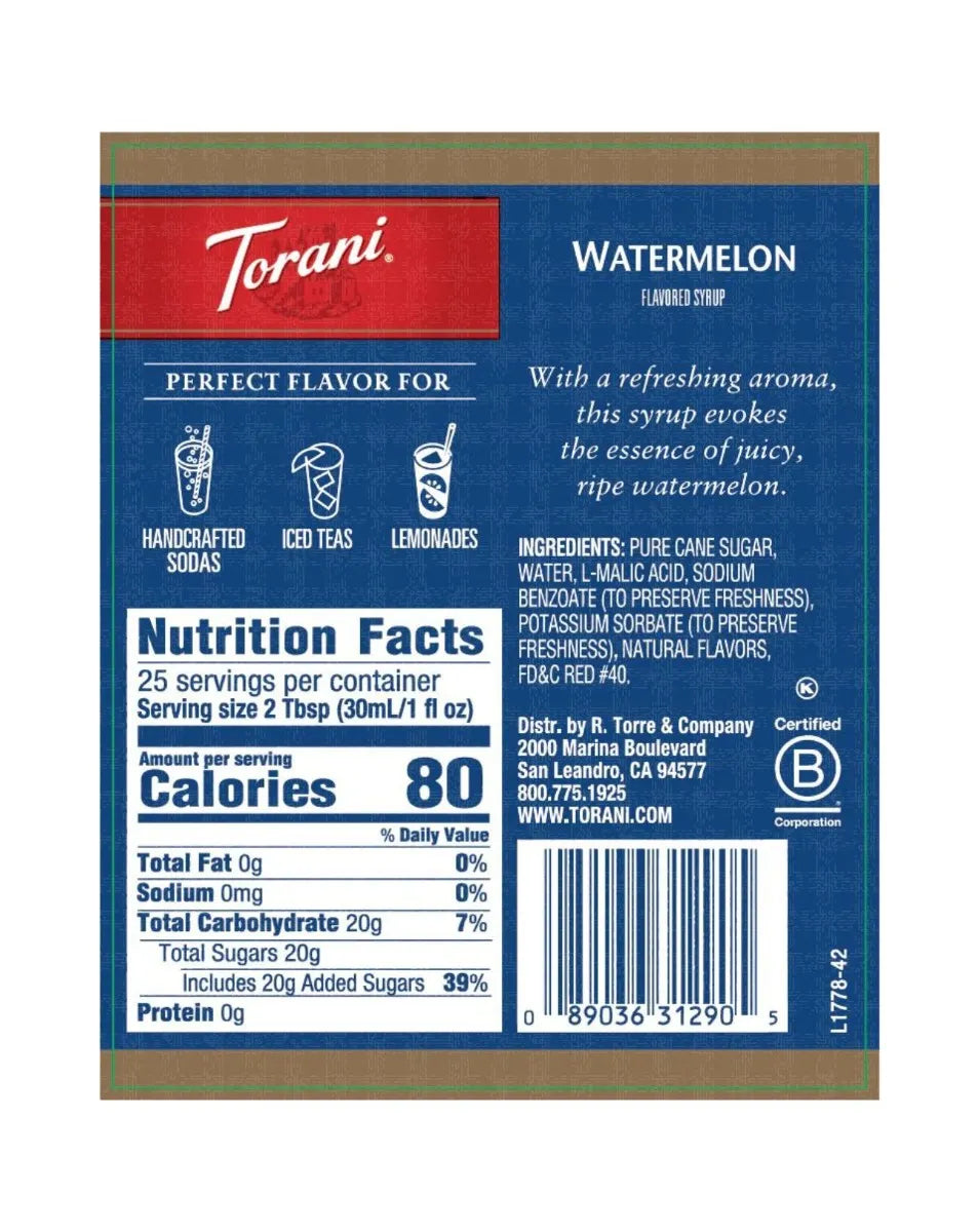 torani watermelon syrup nutritional label