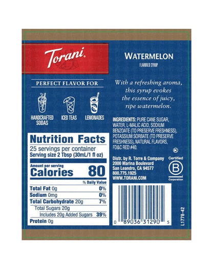 torani watermelon syrup nutritional label