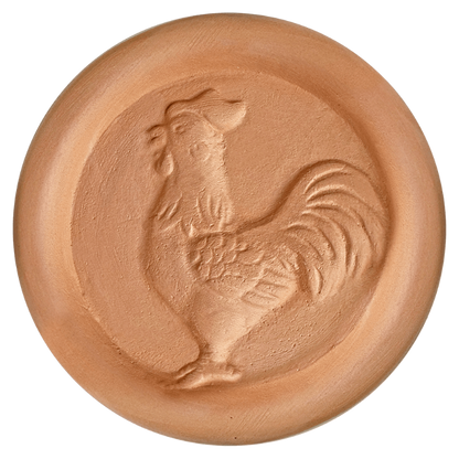 Terracotta sugar saver with a rooster design on a white background