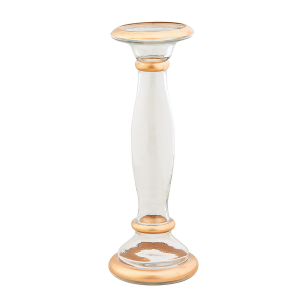 medium glass and gold candlestick.