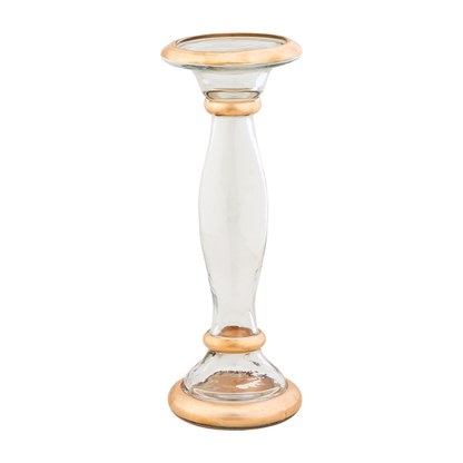 small glass and gold candlestick.