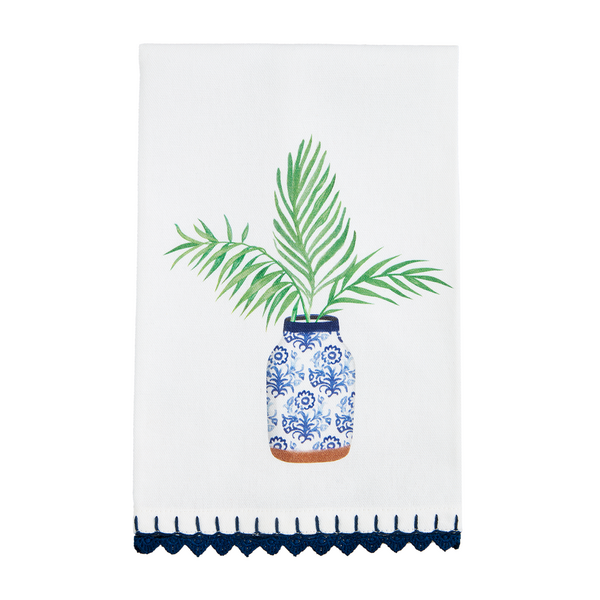 palm leaf potted towel on a white background.