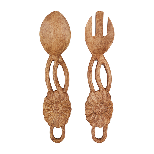 wooden flower handled serving utensils.