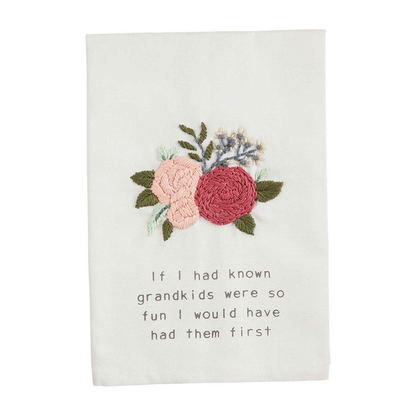 grandkids towel with embroidered flowers.