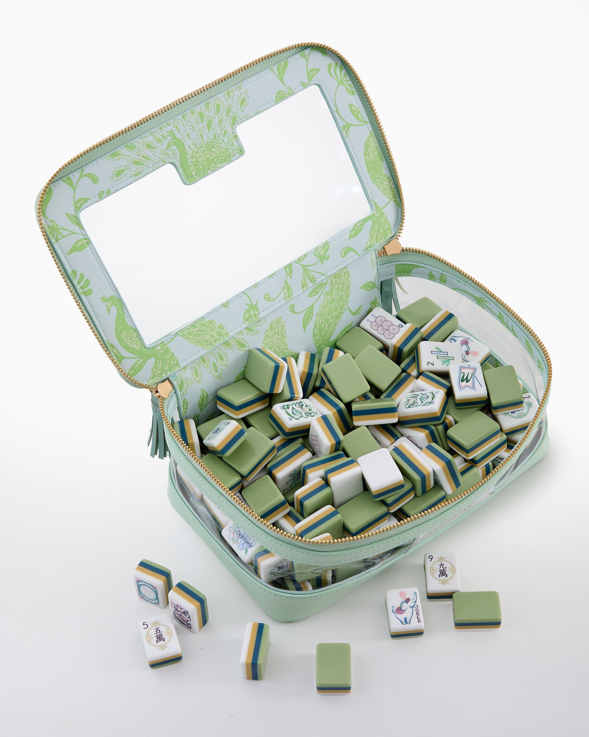 willow mahjong tiles set in travel case