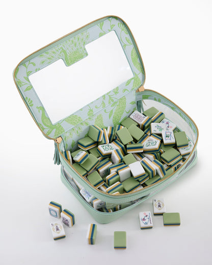 willow mahjong tiles set in travel case