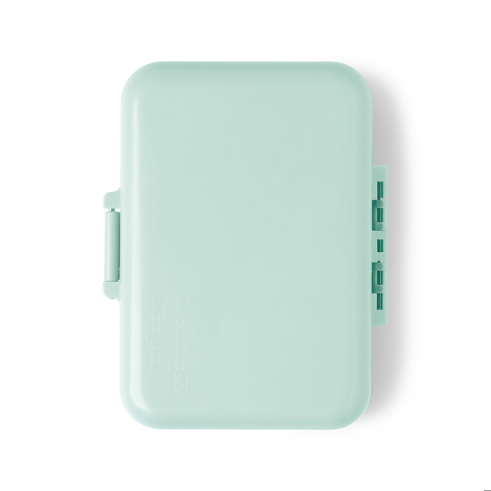 mint green Light-Up Pill And Vitamin Case closed and shown on a white background