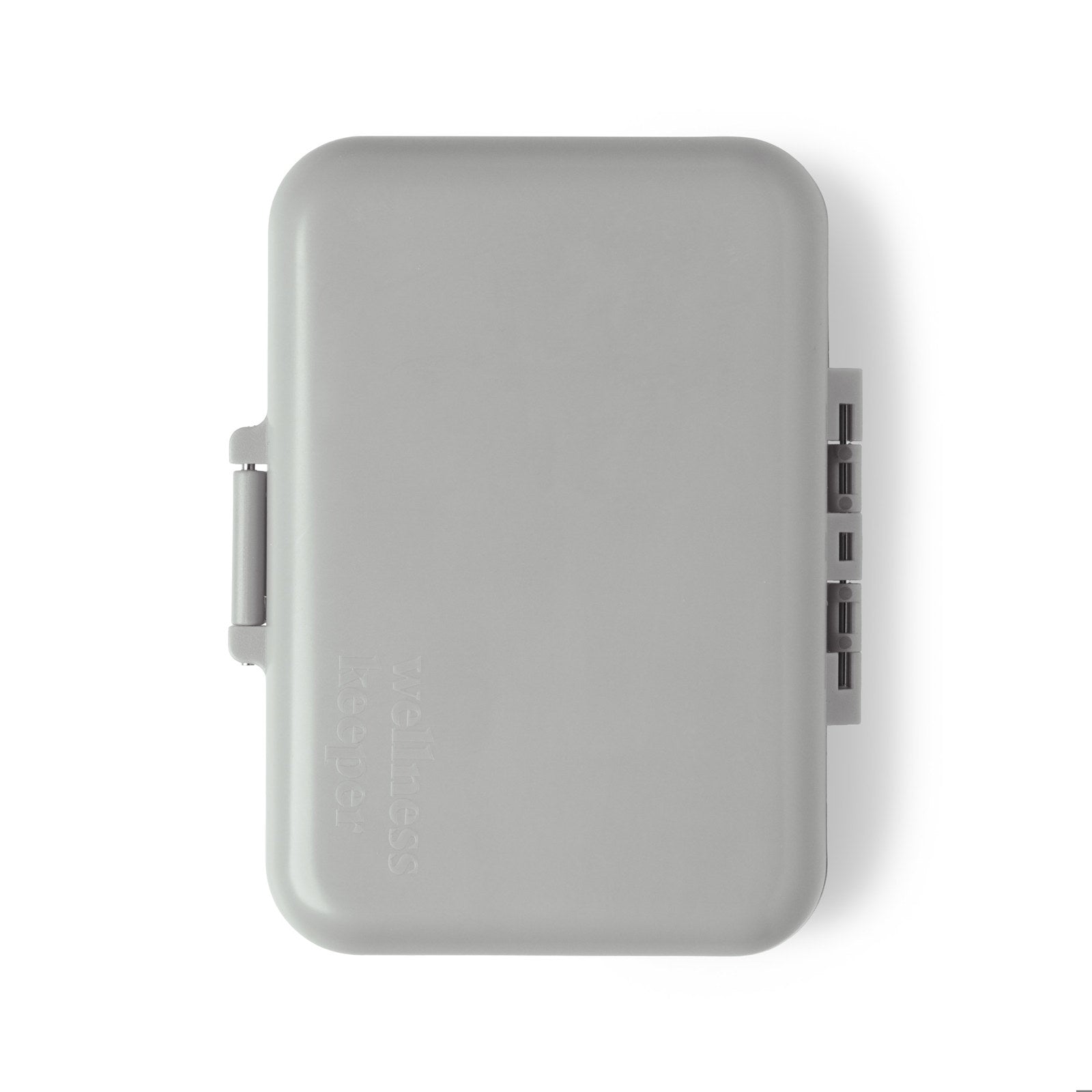 grey Light-Up Pill And Vitamin Case closed and shown on a white background