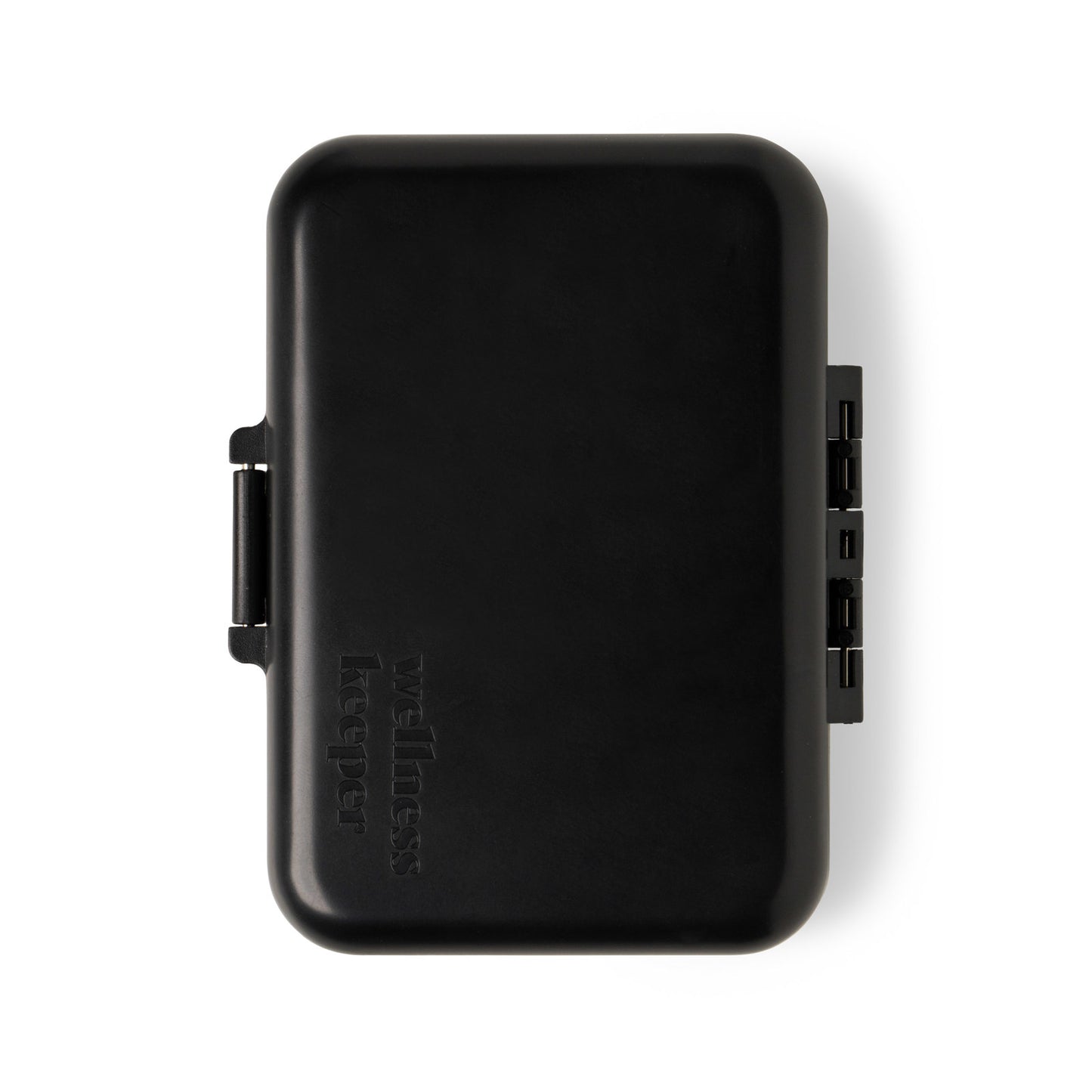 black Light-Up Pill And Vitamin Case closed and shown on a white background