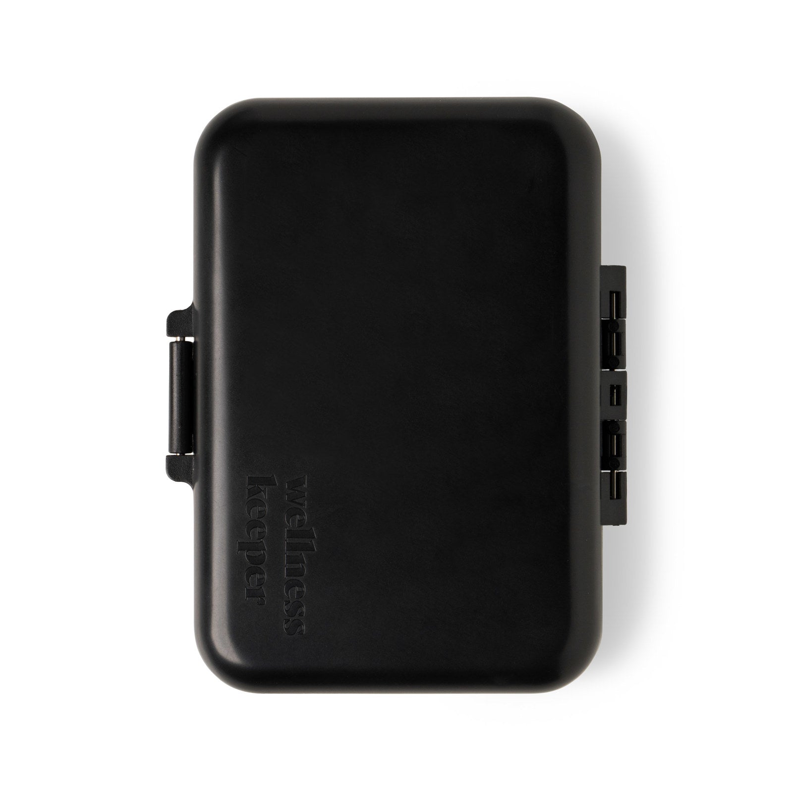 black Light-Up Pill And Vitamin Case closed and shown on a white background