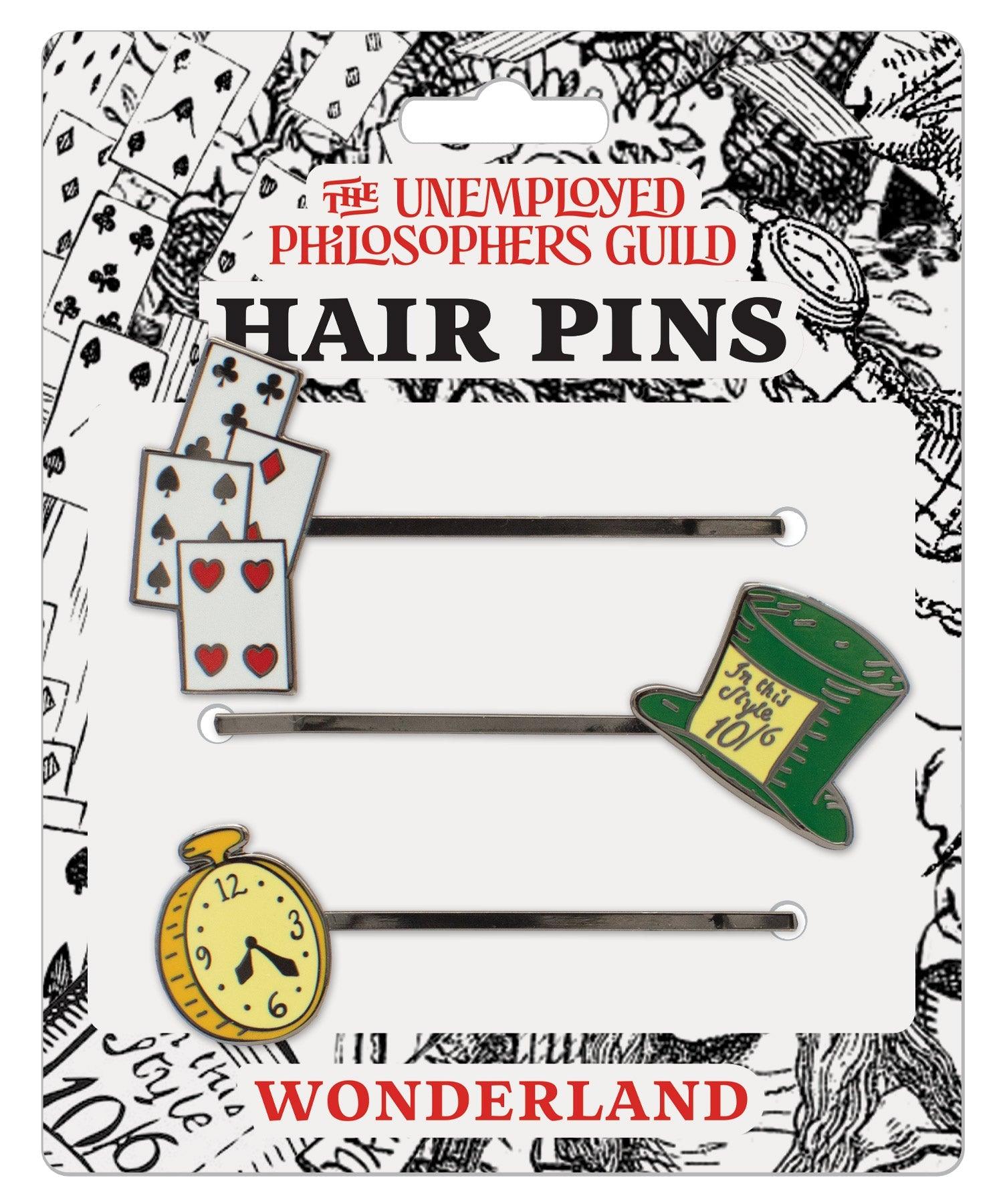 Wonderland hair pin set on its card packaging
