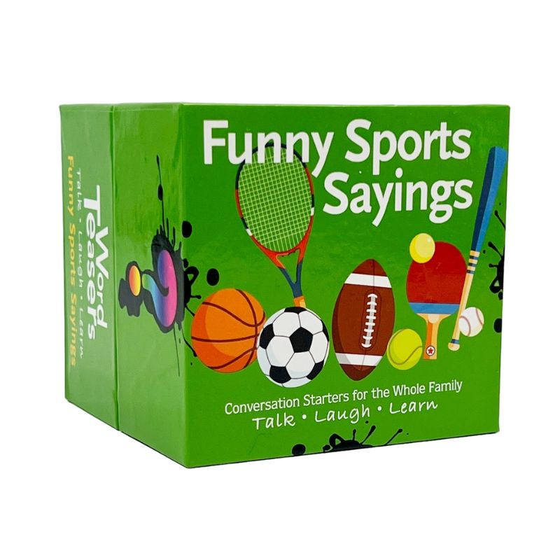 Box of Word Teasers: Funny Sports Sayings against a white background.