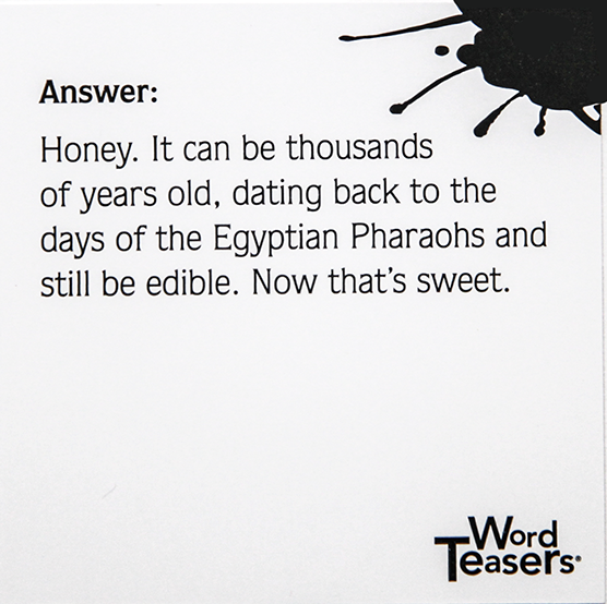 Backside of the Word teasers game card for Random Knowledge with the answer to the question.