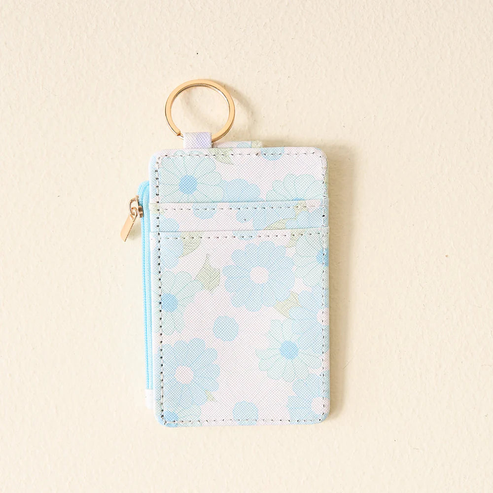 bacj view of aqua Daisy Craze Keychain Card Wallet.