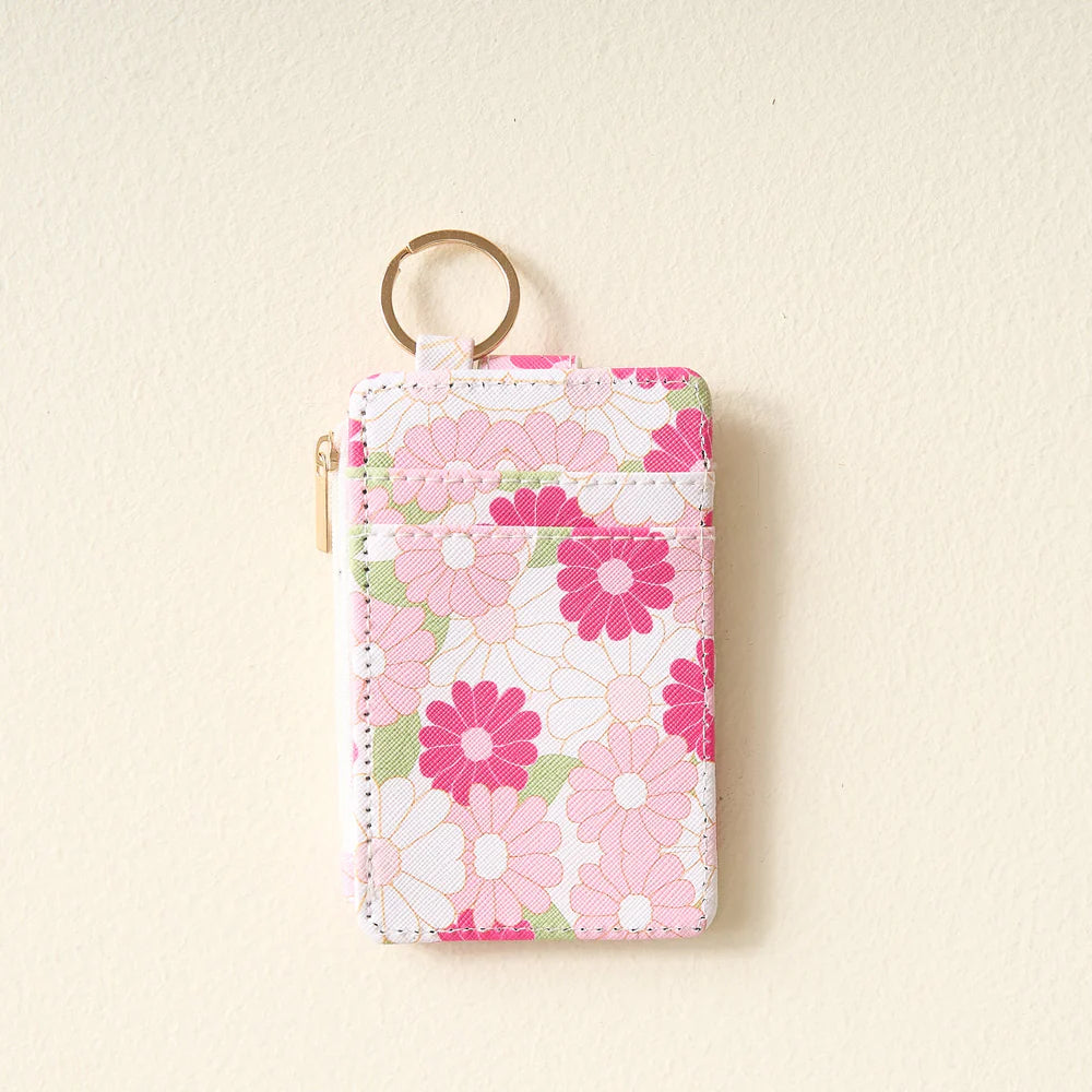 back view of hot pink Daisy Craze Keychain Card Wallet.