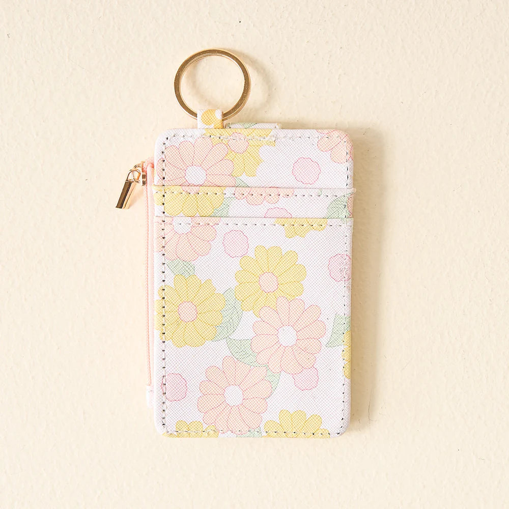 back view of peach Daisy Craze Keychain Card Wallet.
