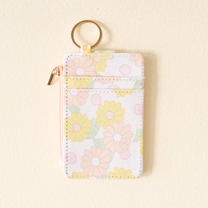 back view of peach Daisy Craze Keychain Card Wallet.