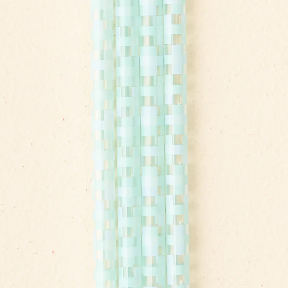 close-up of 4 blue check straws.