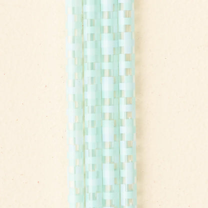 close-up of 4 blue check straws.