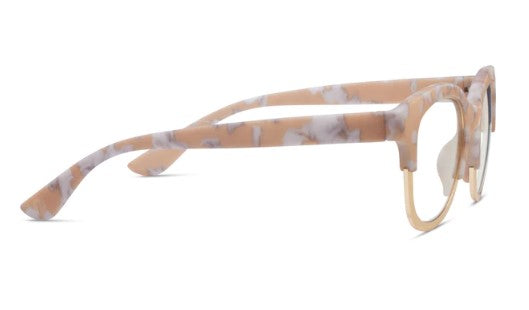 side view of the Tan Marble & Gold Georgia Blue Light Reading Glasses on a white background