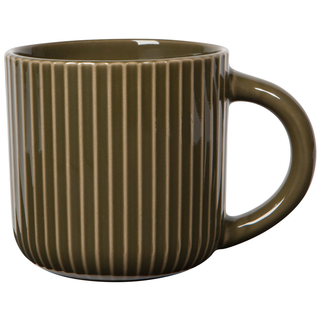 olive green fluted mug shown on a white background