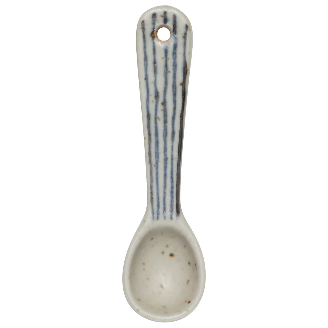 ceramic spoon with blue lines pattern