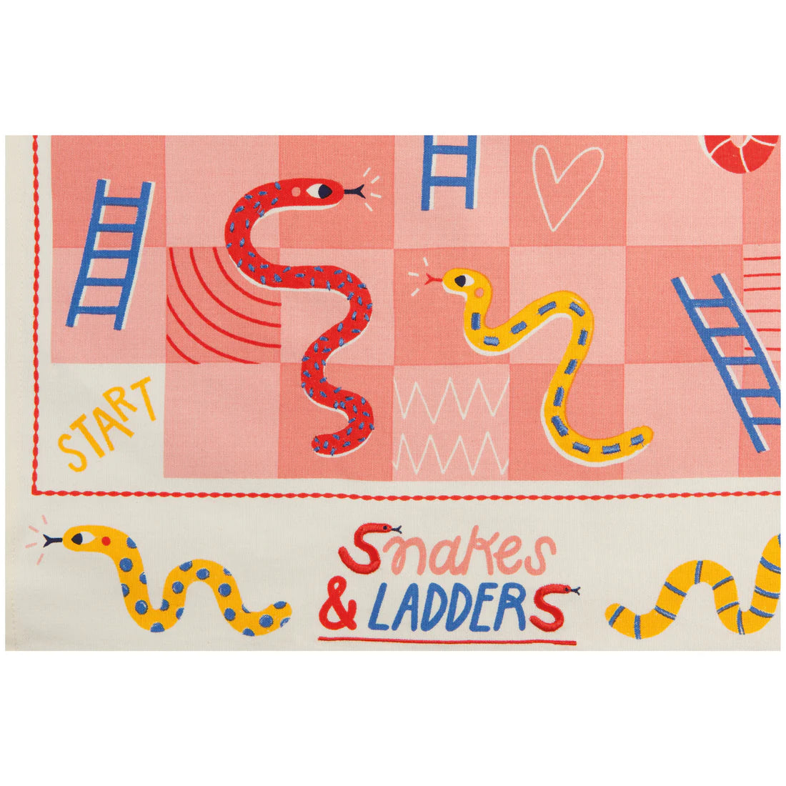 close-up of Snakes and Ladders Dishtowel.