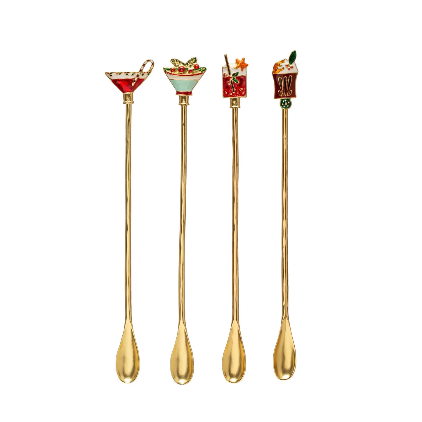 4 styles of holiday spoons on a white background.