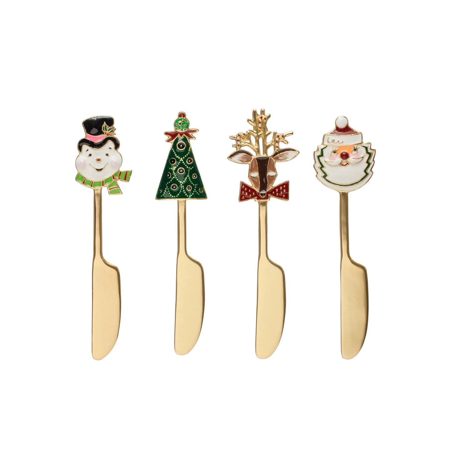 4 styles of christmas spreaders arranged in a row on a white background.