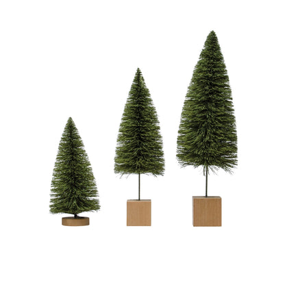 all three sizes of sisal bottle brush trees displayed on a white background