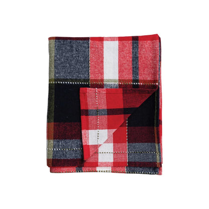 brushed plaid flannel throw folded and displayed on a white background