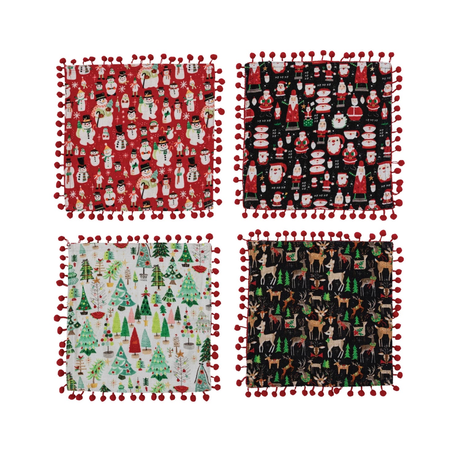 Creative Coop Holiday Cocktail Napkins with Pom Trim Kitchen Store