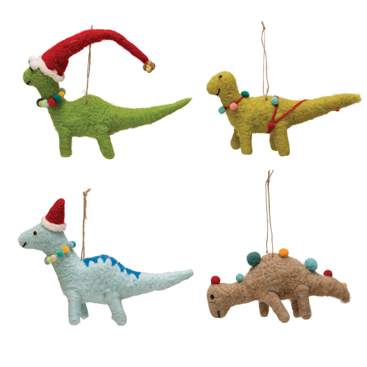 4 styles of dinosaur ornaments arranged on a white background.