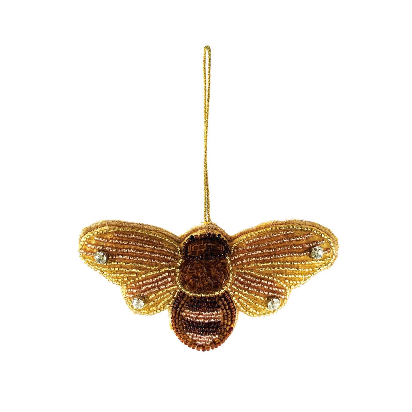 beaded bee ornament on a white background.